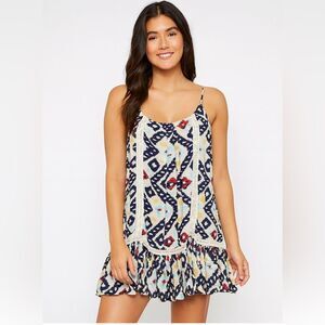 Solito Multicolor Bohemian Printed Embroidered Slip Casual Summer Dress, M‎